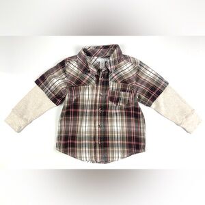 Boy’s Old Navy Brown Plaid Long Sleeve Button Up Shirt Size 3T